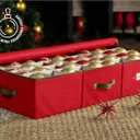 ZOBER Underbed Christmas Ornament Storage Box - Stores 72 Large 4" Ornaments, With Dividers - Tear Proof 600D Oxford Fabric, Ornament Organizer Storage Box, Durable Christmas Containers Holder - Red