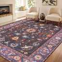 Kokia Living Room Area Rug Soft Washable Non Slip Low Pile Purple Oriental Stain Resistant Rugs for Bedroom, Playroom, Dining Room, Kitchen, Indoor Leisure Rooms, Nova Violet Plum