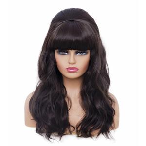 Rugelyss Long Wavy Dark Brown Wig with Bang Big Bouffant Beehive Wigs for Women fits 80s Costume or Halloween Party