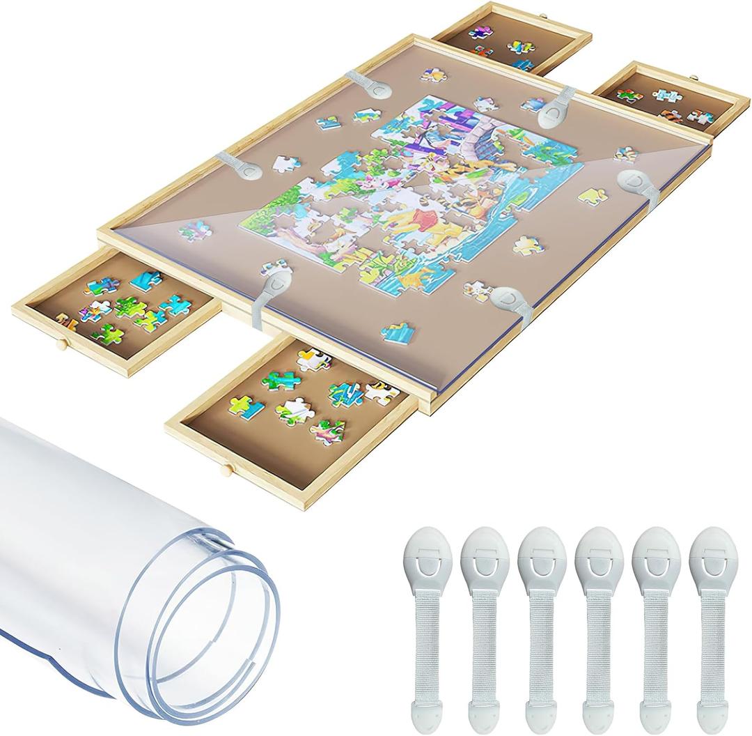 2 Roll Puzzle Board Cover Mat 34x26 Inch with 12 PCS Locking Buckles for 1500 Piece Jigsaw Puzzle Table Puzzle Table Replace Cover (Cover Mat Only)