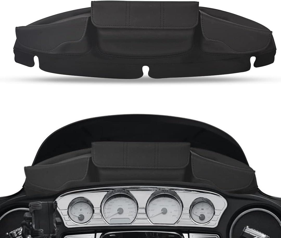 FOVPLUE Windshield Bag, Three-Pocket Batwing Fairing Pouch for Harley Street Glide Electra Glide Ultra Limited Tri Glide FLHT/CU/CUL/CUTG/CUTGSE, FLHTK/L/SE, FLHX/S/SE/ST 2014-2024, Black