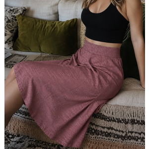 Riyiper  Women's Knee Length Skirt, Casual High Waisted Flared Midi A Line Summer Basic Pull-on Skirt with Pockets, Large