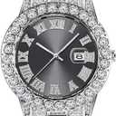 SENRUD Unisex Watch Fashion Crystal Diamond Watch Mens Womens Quartz Analog Watch Stainless Steel Big Face Wrist Watch (Black)