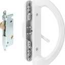 Sliding Patio Door Handle Pull Set with Mortise Lock, Full Replacement White Diecast Non-Keyed Gate Handle Set for Sliding Glass Door, Fits 3-15/16” Hole Spacing