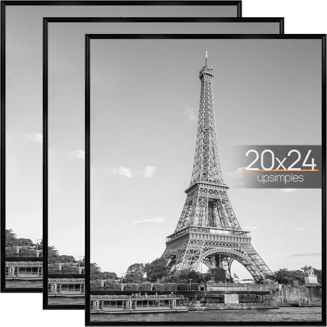 upsimples 20x24 Poster Frame, Easy Slide-In Assembly, Black, 3 Pack