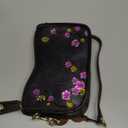 Genuine Leather Shoulder Bag for Women: Vintage Cowhide Leather Crossbody Purse - Flower Embossed Underarm Bag (Black)