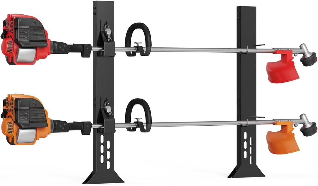 Trimmer Racks for Open Trailers - Weedeater Rack Lockable Weed Eater Racks for Open Trailer Landscape Truck Holder Lawn Equipment Accessories with 2 Locks (2 Locking Positions)