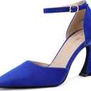 Women's 3.5 in heigh Heels Pointed Closed Toe Ankle Strap Dress Shoes Comfortable Blue Pumps for Women (Blue Suede. 6.5)