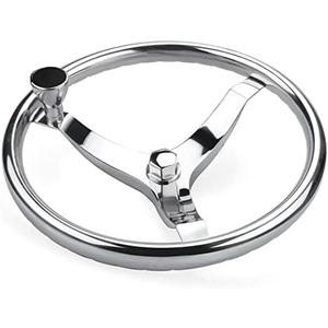Stainless Steel Boat Steering Wheel 3 Spoke 13-1/2" Dia, with 5/8" -18 Nut and Turning Knob for Seastar and Verado