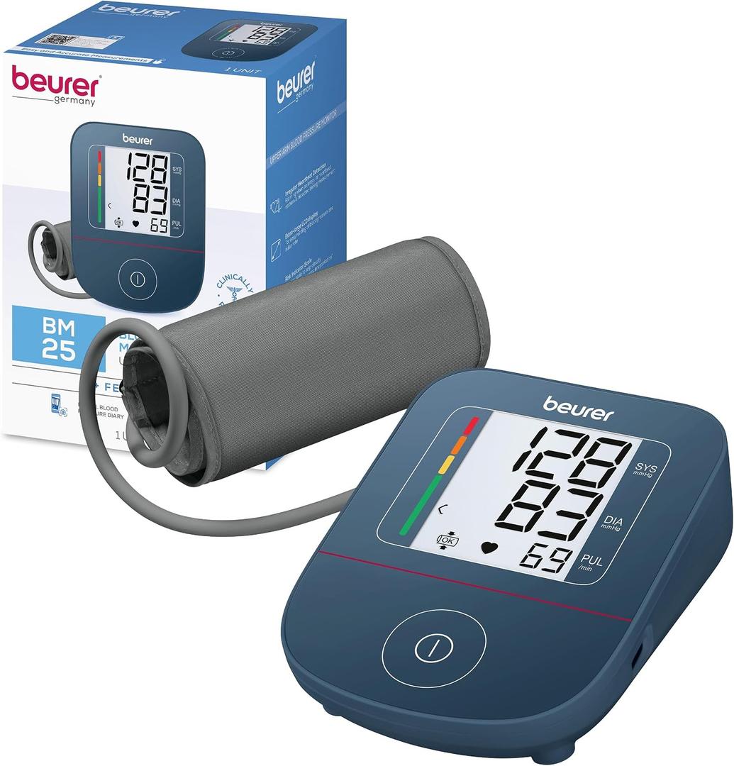 Beurer BM25 Upper Arm Blood Pressure Monitor for Home Use, Fully Automatic, Arrhythmia Detection, Cuff Fit Control, Color Risk Indicator, App Tracking, Battery or USB-C Power