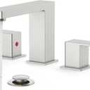 FORIOUS Brushed Nickel Bathroom Faucets 3 Hole, Stainless Steel 2 Handle Square 8 in Widespread Bathroom Sink Faucet Brushed Nickel 3 Hole with Metal Pop Up Drain, CUPC Water Hoses