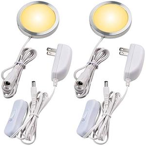 Lvyinyin Single LED Kitchen Under Cabinet Puck Light, 120V Direct Wall Plug in Closet Cupboard Night Light, Easy to Mount, Inline On Off Switch, White Wires, 1 Packs, Warm White