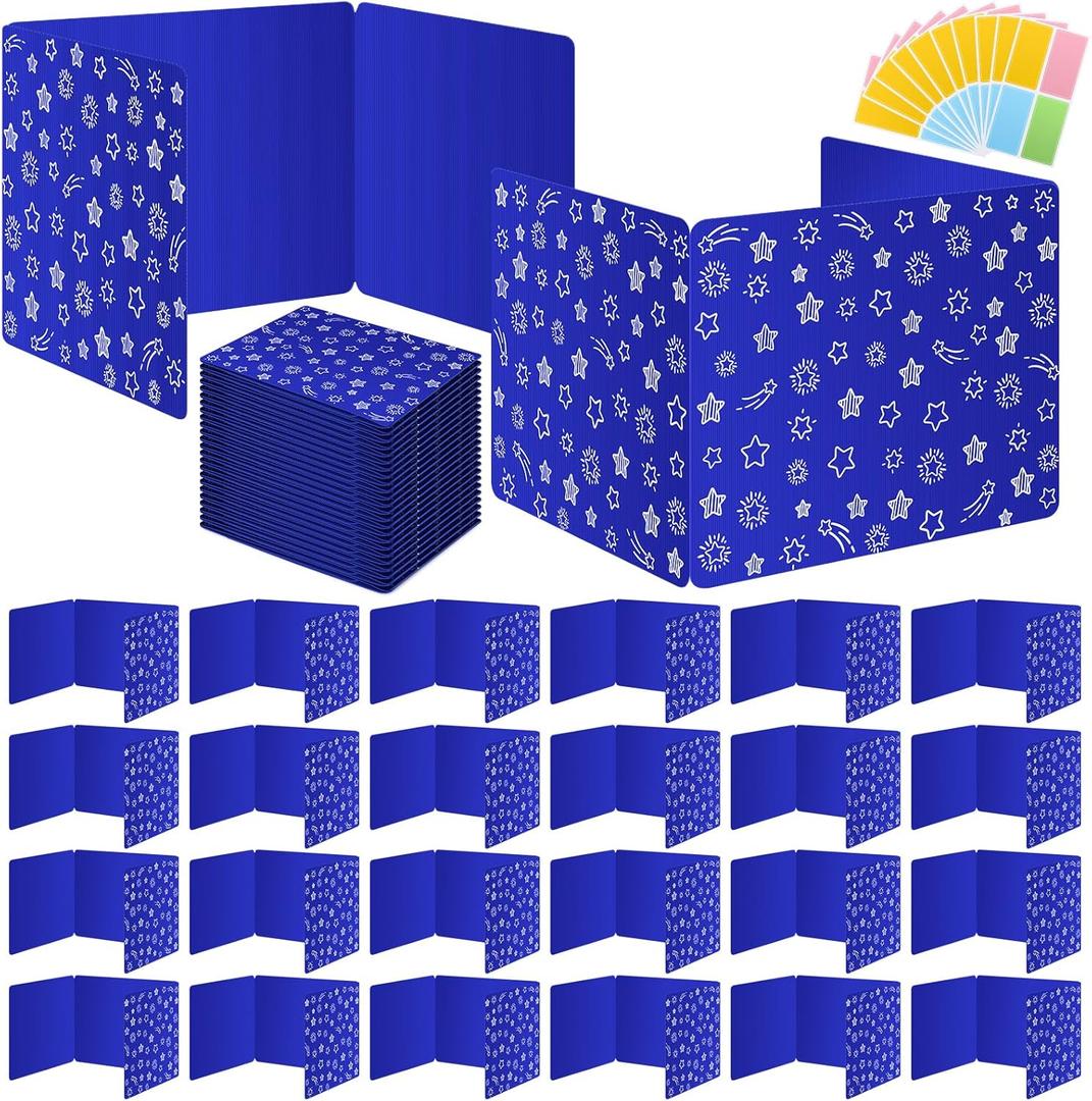 Blue 24-Pack Desk Dividers for Students, Waterproof Plastic Study Carrel Divider, Durable Testing Dividers for Classroom Teacher Supplies, Easy to Clean Privacy Shield Folder Boards for Student Desk