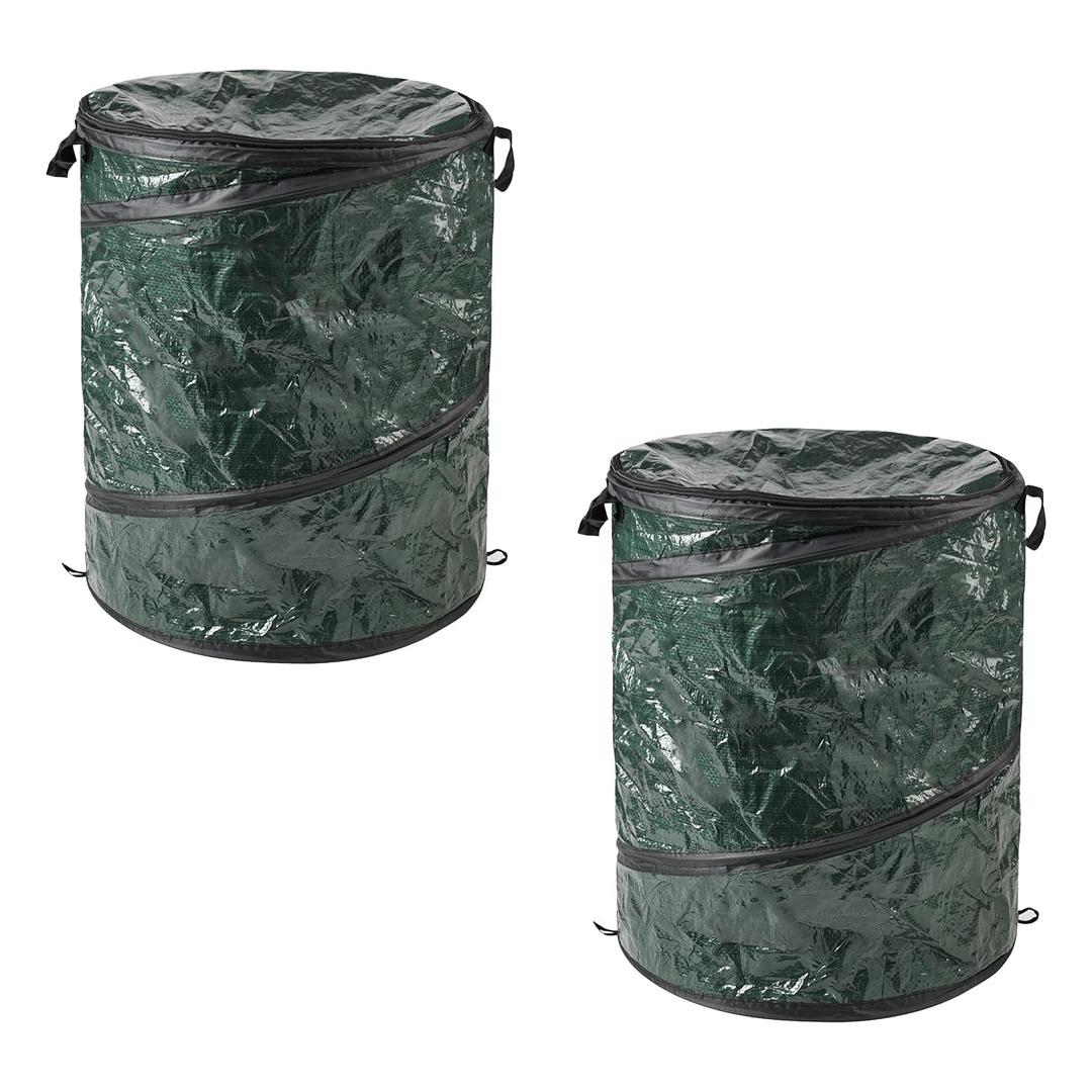 29.5-Gallon Pop up Outdoor Garbage Can Set - Set of 2 Collapsible Trash Cans for Parties, Yard Waste, or Laundry - Camping Accessories by Wakeman
