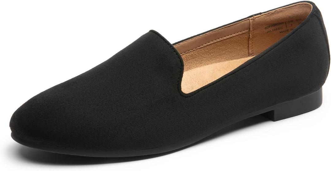 DREAM PAIRS Round Toe Flats for Women Dressy Comfortable, Slip-On Dress Business Casual Office Work Shoes for Women (7, Black-suede)