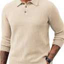 Sweater for Men Ribbed Basic Long Sleeve Slim Fit Pullover Sweater Apricot 2XL Cream