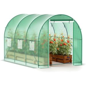 Greenhouse, 10x7x7 Walk-in Greenhouse Heavy Duty Tunnel Green House with 6 Ventilated Mesh Windows & Zippered Roll-up Door, Large Plant Garden Hot House Outdoor with Reinforced Frame