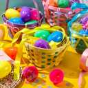 Hungdao Easter Bamboo Basket Sets Include Bulk Wiker Woven Basket with Handle,Raffia Grass Shred Paper,fillable Easter Eggs,Ribbon, Cellophane Bag for Kids Eggs Hunt Game Picnic Party Favors(12 Pack)