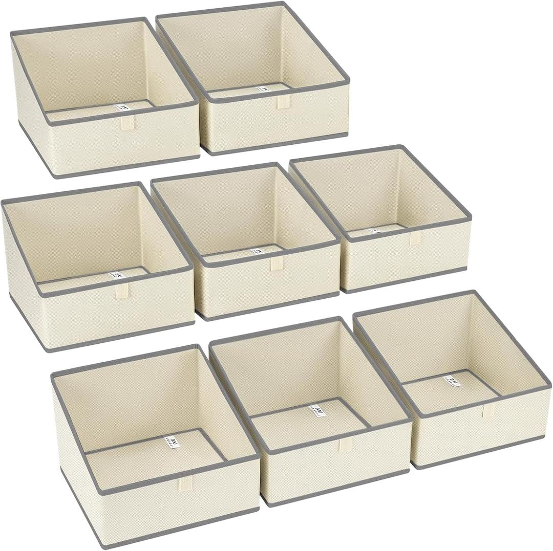 DIMJ Closet Storage Bins 6 Pack - Fabric Trapezoid Closet Organizer Bin, Foldable Storage Baskets for Shelves, Closet Shelf Organizer, Clothing Storage Box for Toys, Books, Towel, Clothes (6 Bins 11.4"x11.4"x7.8", Beige Gray)