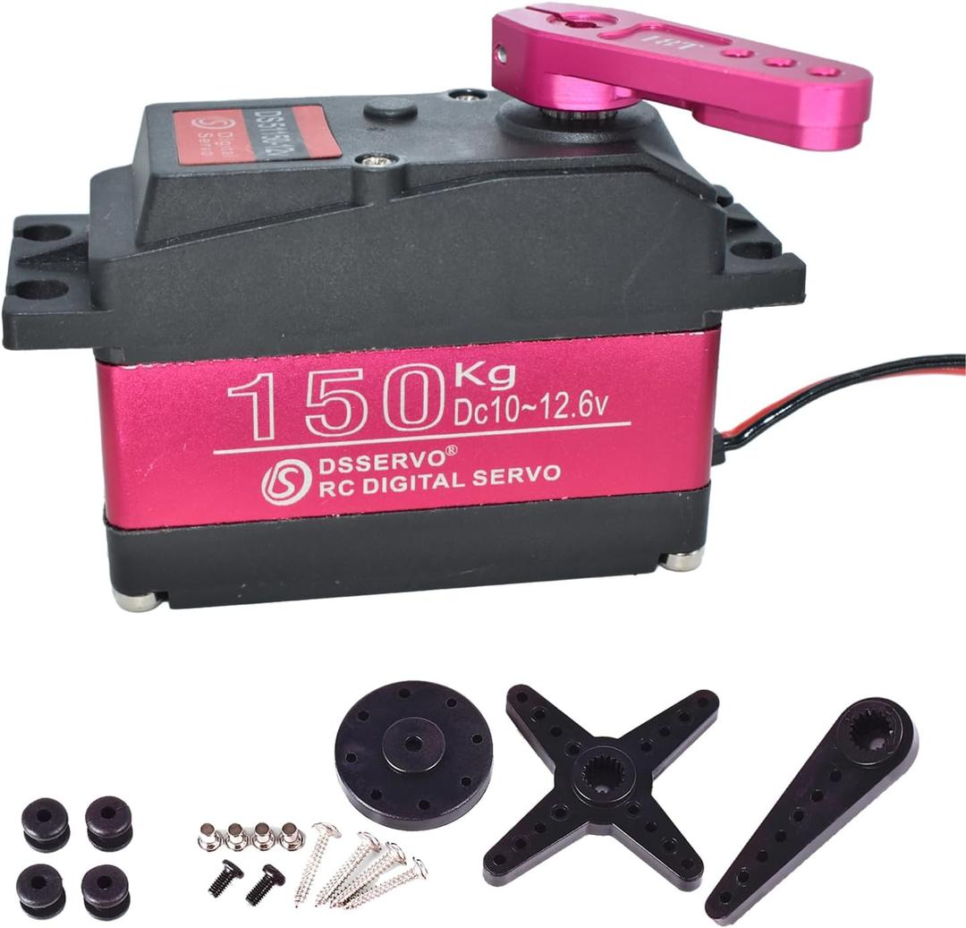 HOOYIJ 12V Waterproof IP66 150KG Digital RC Servo 1/ 5 Stainless Steel Gear High Torque Large Steering Servo with 18T Servo Arm for Baja Car RC Car Robot Crawler 270° Control Angle