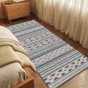 Washable Area Rugs 2'6'' x 8' - 1/6 Thick - Moroccan-Inspired -Stain & Water Resistant Non-Slip - Resistant Rug for Living Room, Bedroom, Nursery, Pet & Child Friendly (Blue and Brown)