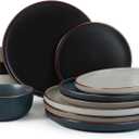 Famiware Mercury Plates and Bowls Sets, 12 Pieces Stoneware Dinnerware Sets, Dishes Set for 4, Microwave and Dishwasher Safe, Multi-color