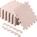 Shihanee Foam Floor Tiles Foam Floor Mats Play Mats Bulk with Borders Interlocking for Bedroom Gym Nursery(16ft,Beige)