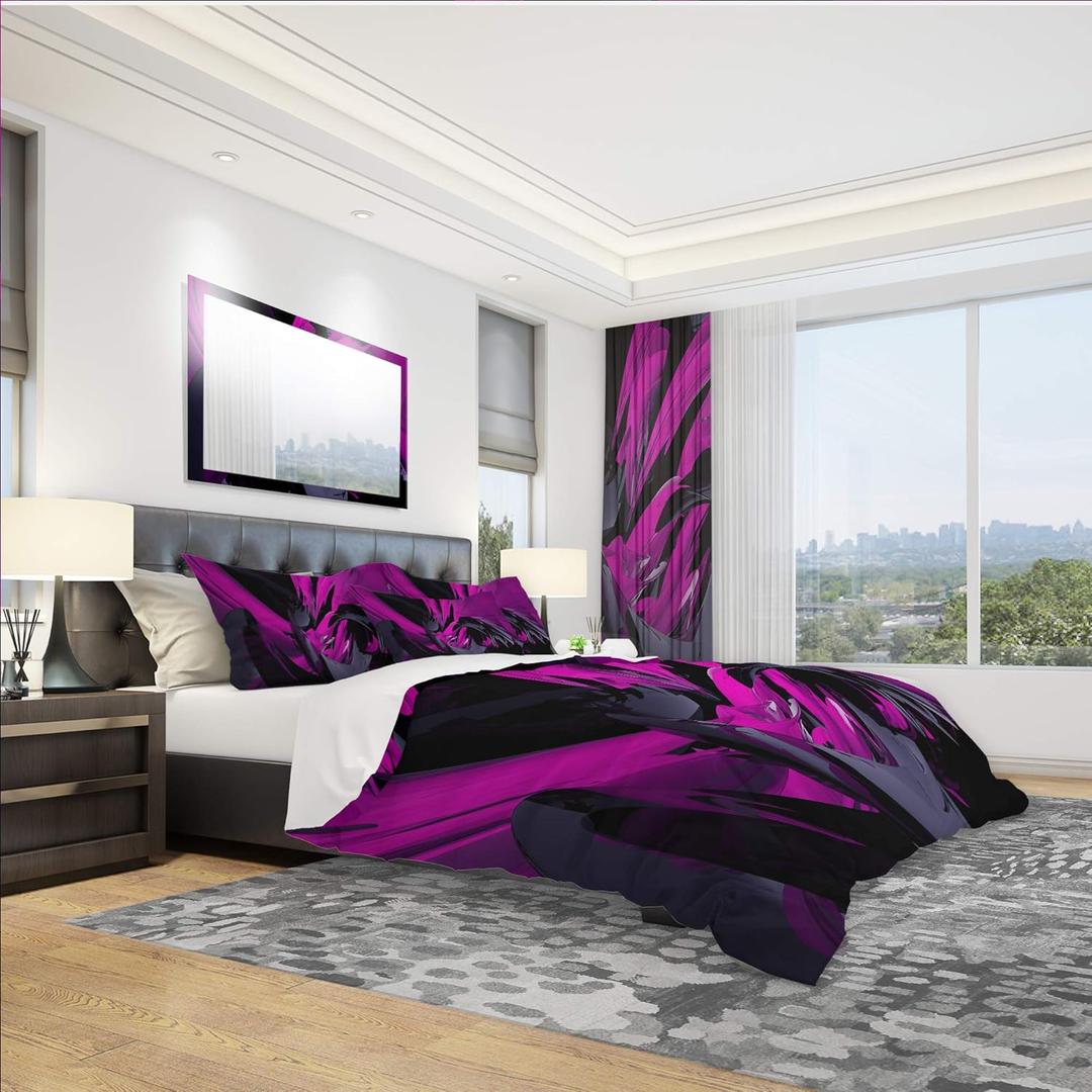 'Magenta and Grey Mixer' Modern & Contemporary Duvet Cover Set (Full/Queen + 2 Shams, 3103)