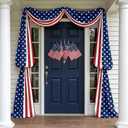 4th of July Patriotic Bunting Patriotic Door Decorations Set Outdoor Swag Banners Memorial Day Decor Kit for Front Door Porch Yard Red White and Blue Decorations