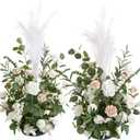 Ling's moment 41" Tall Free Standing Artificial Flowers Arrangements 2 pcs, Wedding Arch Altar Stage Decorations White Sage for Spring Ceremony Reception Rose Fake Floral Party Outdoor Garden Decor