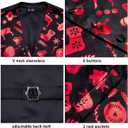 Hi-Tie Christmas Vest for Men Snowflake/Christmas Tree/Reindeer Festive Dress Waistcoat Necktie Pocket Square Cufflinks Set (Black, L)