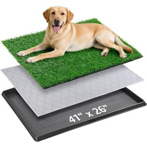 Dog Grass Pad with Tray Large 41''x26'', Portable Dog Litter Box with Artificial Grass Turf Mat & Washable Pee Pad for Puppy Training, Pet Loo Perfect for Indoor/Outdoor Patio Balcony Use (41"x26"3 Layer Potty System))