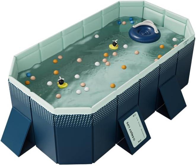 7FT Foldable Metal Frame Kids Pool - Non-Inflatable Hard Plastic Swimming Pool for Children, Adults & Pets | Outdoor Backyard Water Play & Baby Ball Pit (81''x55''x21'')