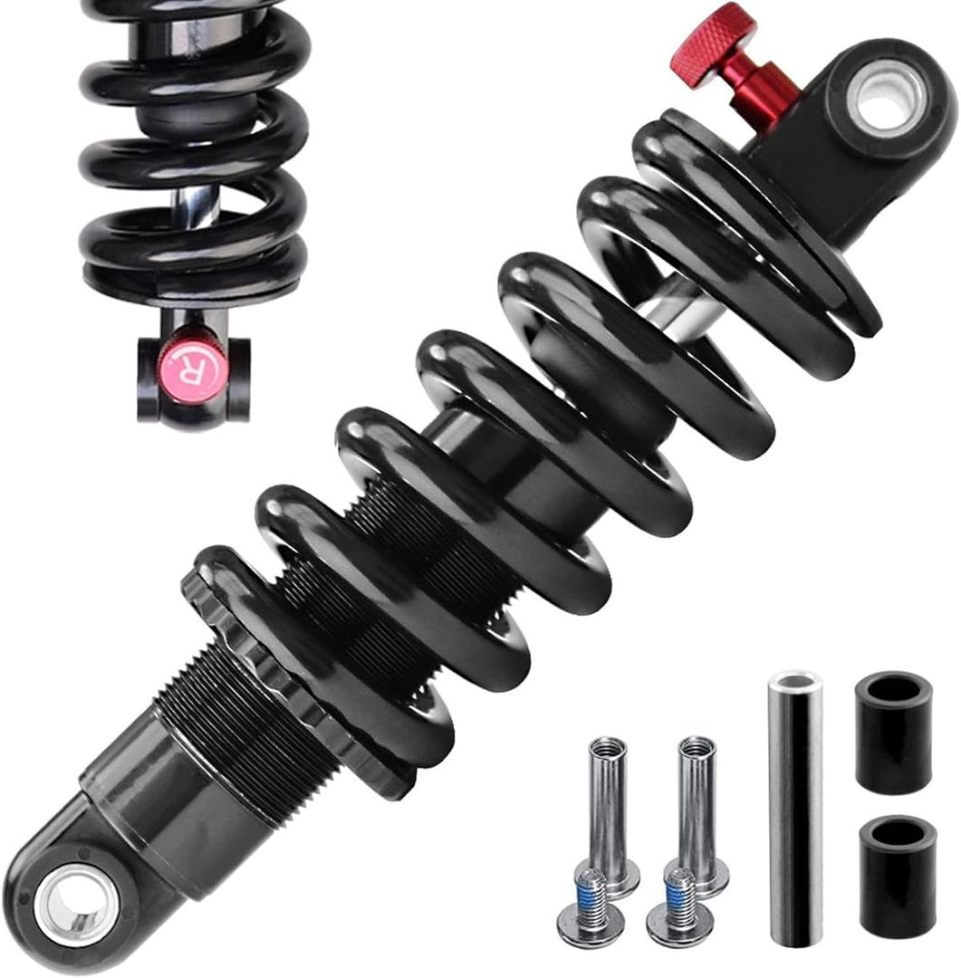Mountain BikeRear Shock AbsorberCoil+Oil Mountain Bike, 165mm Adjustable Hydraulic Coil Spring Suspension, 350Lbs, with Bushing & Screws, Fits E-Bike & MTB-Rear Shock