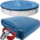Robelle 28 ft Heavy Duty Blue Winter Pool Cover for Above Ground Pools, 4 ft Overlap (32 ft Cover Size), Solid 8 x 8 Scrim, 2.36 oz/yd2, Style: 3528-4