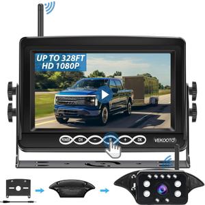 RV Backup Camera Wireless BSD System: Pre-Wired for Furrion System Recording Wide View Rear View Camera Clear Night Vision HD 1080P 7'' Touch Key Monitor for Trailer Camper Truck VEKOOTO WF8