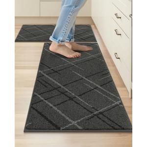 COSY HOMEER Kitchen Mats, 2 PCS Kitchen Rug Non Slip Washable, Absorbent Runner Rugs for Kitchen Floor, Polyester Kitchen Sink Rug 20"x32" + 20"x48"(Grey)
