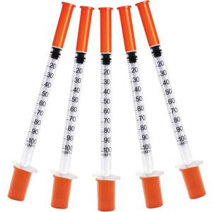 U100 1ml Syringe with Needle, 31G 1/4" 6mm 1cc Syringes, Disposable Individual Package, Pack of 100