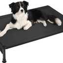 Veehoo Cooling Outdoor Dog Bed, Heavy Duty Elevated Pet Bed with Washable & Breathable Teslin Mesh, Non-Slip Silicon Feet, Dog Cot Bed with Support Hem, 41" x 27", Black, CWC2433