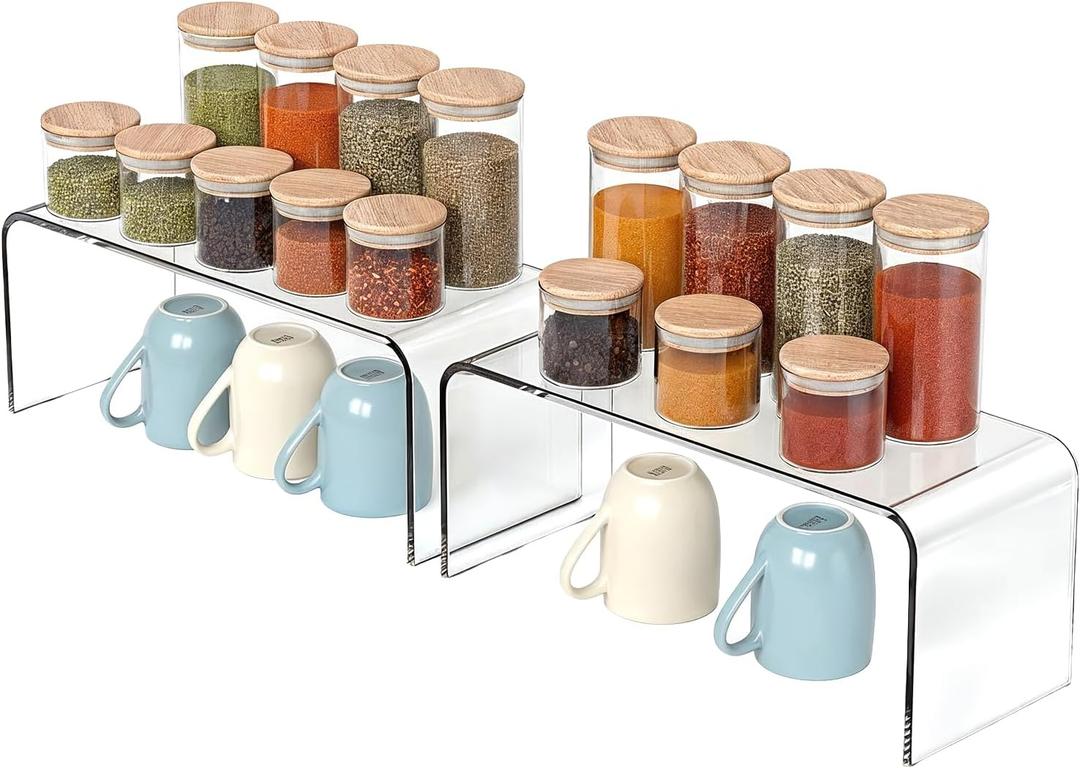 Clear Cabinet Shelf Organizers, 2 Pack Shelf Risers Kitchen Cabinets, Spice Rack for Dishes, Soda Cans and Cup11.8 x 3.94 x 3.94 Inch
