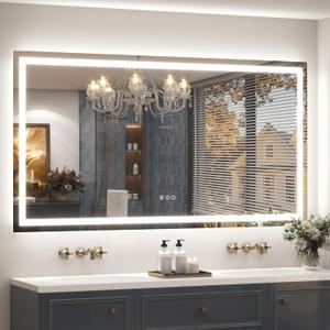 66x36 LED Bathroom Mirror for Wall, Large Dimmable Vanity Mirror with Lights, Anti-Fog, Shatterproof, Memory, 3 Colors, ETL Listed (Backlit and Front Lighted)
