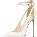 Women's Pointed-Toe Bag-Toe Strappy High-Heeled Shoes Sexy Stiletto Pumps (8, White)
