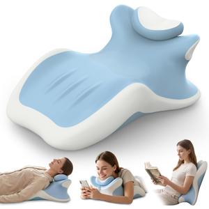 27° Angled Wedge Pillow, Support for Neck Back Waist(Sky Blue & White), Large Size