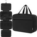 Toiletry Bag For women,Portable Hanging Organizer,4 Leakproof Compartment for full-sized Conditioner, Brushes Set, Makeup Accessories,Visible and easy to access.M-black