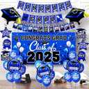 Graduation decorations class of 2025,graduation backdrop sign,Congrats grad banner,Hanging Swirls,Blue grad balloons for men women graduation party decorations (Blue）