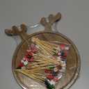 Christmas Charcuterie Boards with Cocktail Picks 100pcs, Wooden Christmas Holiday Serving Platters Tray Cutting Board Dinner Plate, Xmas Kitchen Decor Board Decorations Party Supplies Decor