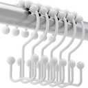 Titanker Shower Curtain Hooks Rings, Rust Resistant Metal Double Glide Shower Hooks for Bathroom Shower Rods Curtains, Set of 12 Hooks - White