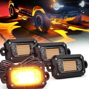 Amber Rock Lights, 4 PCS 60 Chip Rock Lights for Trucks UTV ATV RZR, Underglow Light Kit with 15FT Wiring Harness