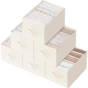 Criusia 6 Pack Large Clothes Organizer, Wardrobe Closet Organizer and Storage with Handles, Foldable Fabric Closet Organizers Dividers for Clothing, Pants, Jeans, Sweater, T-shirts, Beige