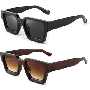 FEISEDY Retro 90s Square Sunglasses for Women Men Trendy Chunky Rectangle Sunglasses UV400 Protection B2385